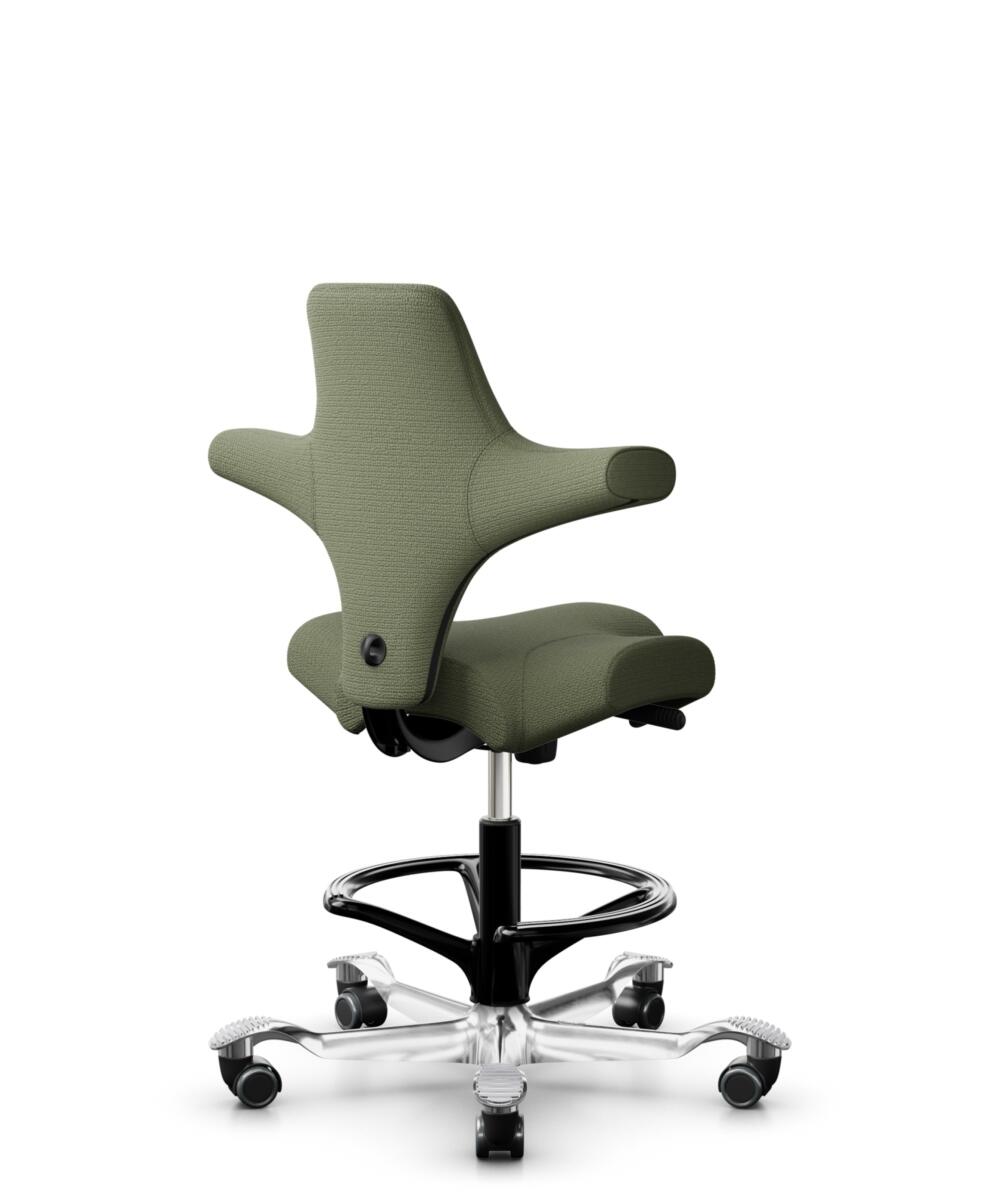 HÅG Capisco 8106 - Sirdal (GU) - Wol - SRD960 - Green - Framekleur - Zwart - Gasveer - 200 mm (Zithoogte 46-64cm) - Vloercontact - Zachte wielen t.b.v. harde vloeren - Voetenring - Ja, in framekleur - Voetster - Ja, voetster in gepolijst aluminium - 3