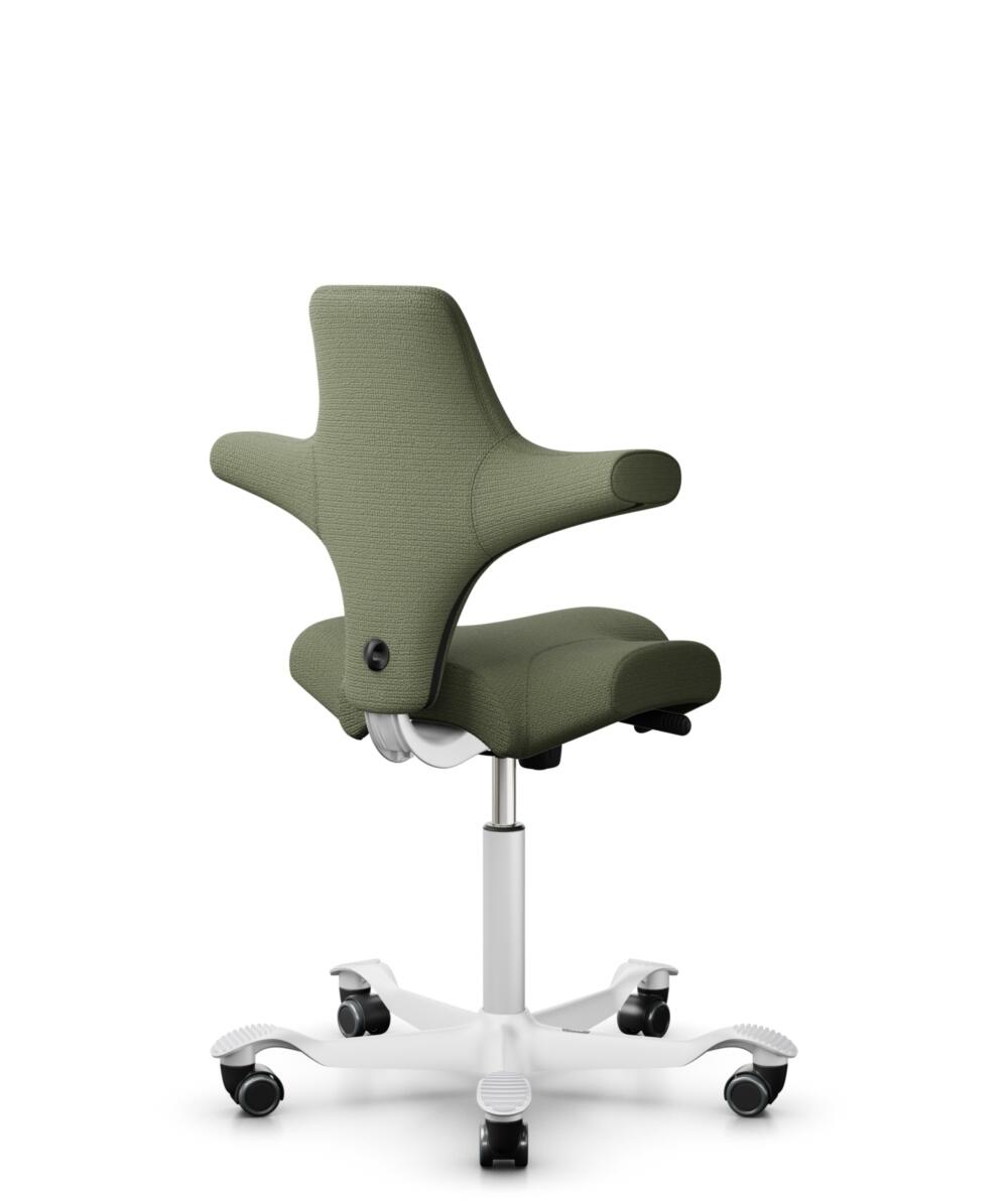 HÅG Capisco 8106 - Sirdal (GU) - Wol - SRD960 - Green - Framekleur - Wit - Gasveer - 200 mm (Zithoogte 46-64cm) - Vloercontact - Zachte wielen t.b.v. harde vloeren - Voetenring - Nee, geen voetenring - Voetster - Nee, voetster in framekleur - 3