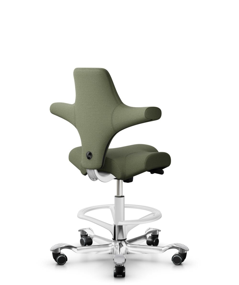 HÅG Capisco 8106 - Sirdal (GU) - Wol - SRD960 - Green - Framekleur - Wit - Gasveer - 200 mm (Zithoogte 46-64cm) - Vloercontact - Zachte wielen t.b.v. harde vloeren - Voetenring - Ja, in framekleur - Voetster - Ja, voetster in gepolijst aluminium - 3
