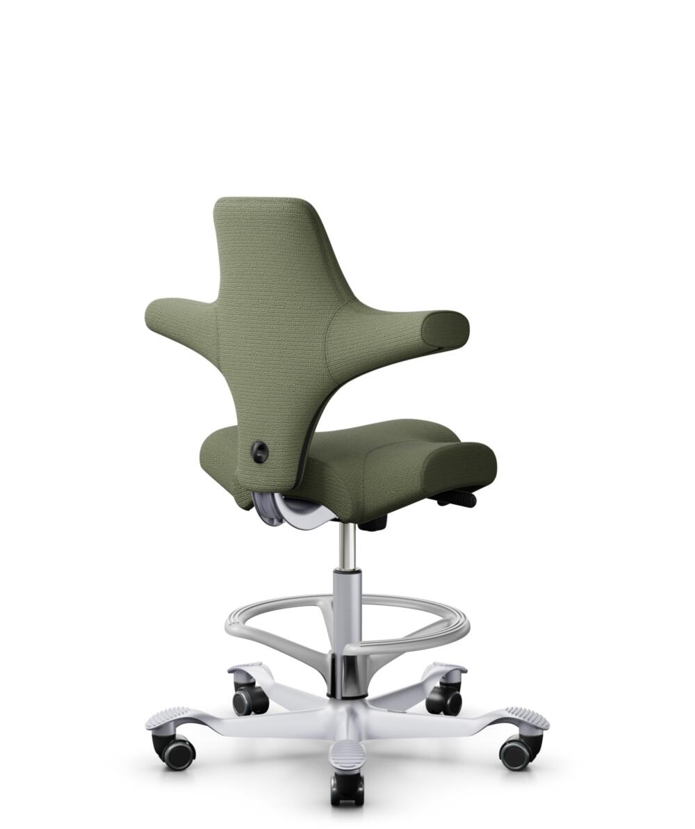 HÅG Capisco 8106 - Sirdal (GU) - Wol - SRD960 - Green - Framekleur - Zilver - Gasveer - 200 mm (Zithoogte 46-64cm) - Vloercontact - Zachte wielen t.b.v. harde vloeren - Voetenring - Ja, in framekleur - Voetster - Nee, voetster in framekleur - 3