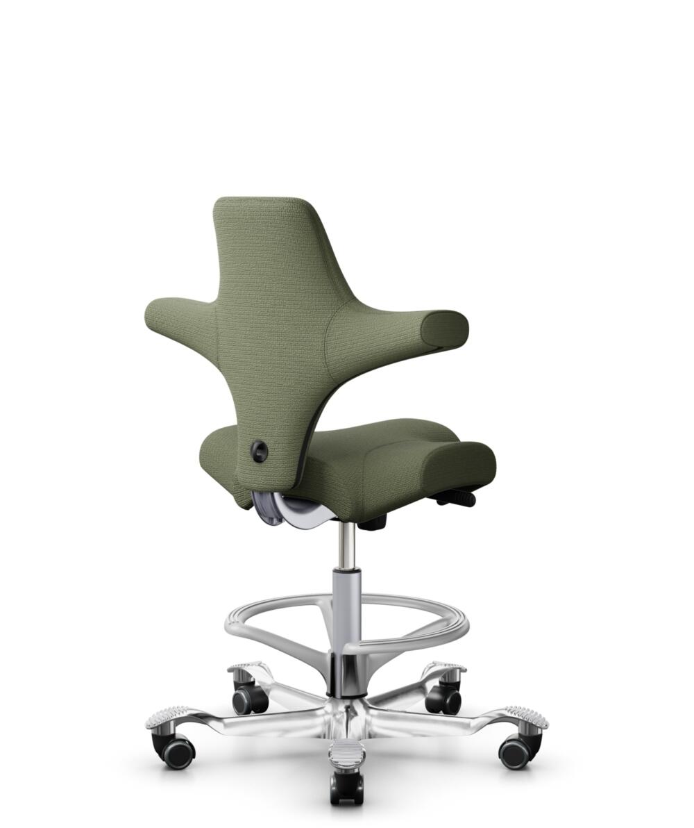 HÅG Capisco 8106 - Sirdal (GU) - Wol - SRD960 - Green - Framekleur - Zilver - Gasveer - 200 mm (Zithoogte 46-64cm) - Vloercontact - Zachte wielen t.b.v. harde vloeren - Voetenring - Ja, in framekleur - Voetster - Ja, voetster in gepolijst aluminium - 3