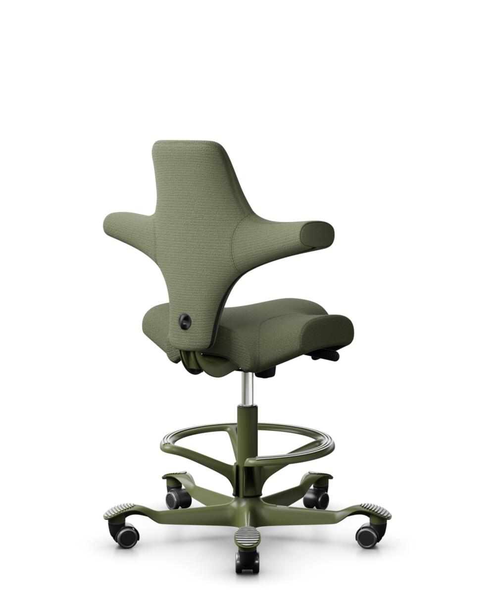 HÅG Capisco 8106 - Sirdal (GU) - Wol - SRD960 - Green - Framekleur - Moss Grey - Gasveer - 200 mm (Zithoogte 46-64cm) - Vloercontact - Zachte wielen t.b.v. harde vloeren - Voetenring - Ja, in framekleur - Voetster - Nee, voetster in framekleur - 3
