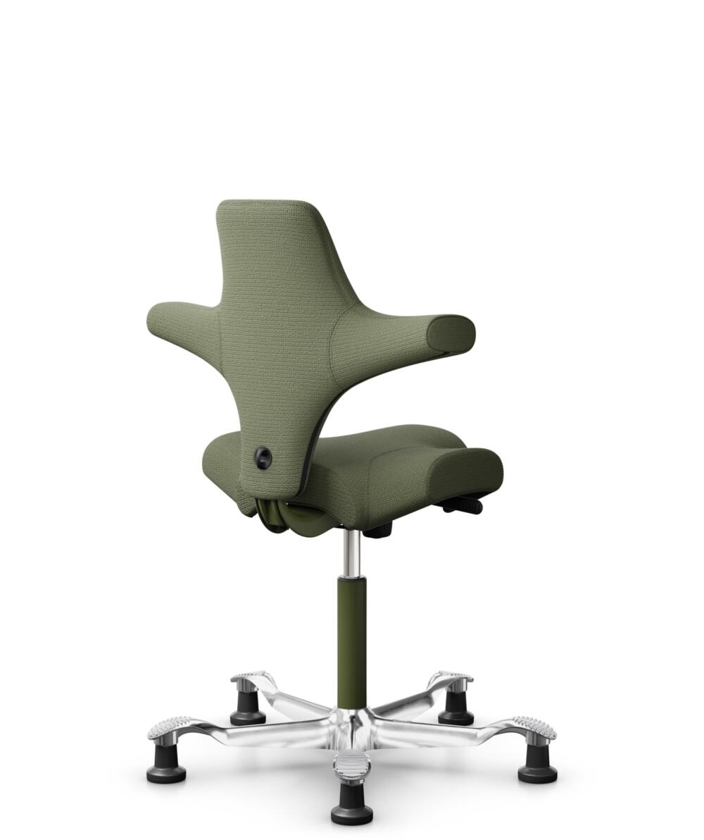 HÅG Capisco 8106 - Sirdal (GU) - Wol - SRD960 - Green - Framekleur - Moss Grey - Gasveer - 200 mm (Zithoogte 46-64cm) - Vloercontact - Glijdoppen - Voetenring - Nee, geen voetenring - Voetster - Ja, voetster in gepolijst aluminium - 3