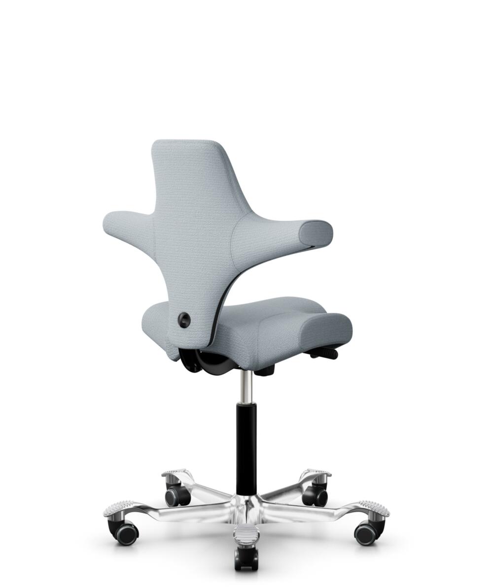 HÅG Capisco 8106 - Sirdal (GU) - Wol - SRD120 Light grey - Framekleur - Zwart - Gasveer - 265 mm (Zithoogte 53-79cm) - Vloercontact - Harde wielen t.b.v. zachte vloeren - Voetenring - Nee, geen voetenring - Voetster - Ja, voetster in gepolijst aluminium - 3