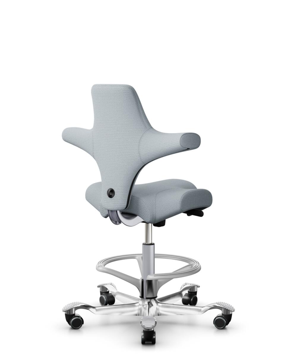 HÅG Capisco 8106 - Sirdal (GU) - Wol - SRD120 Light grey - Framekleur - Zilver - Gasveer - 200 mm (Zithoogte 46-64cm) - Vloercontact - Zachte wielen t.b.v. harde vloeren - Voetenring - Ja, in framekleur - Voetster - Ja, voetster in gepolijst aluminium - 3