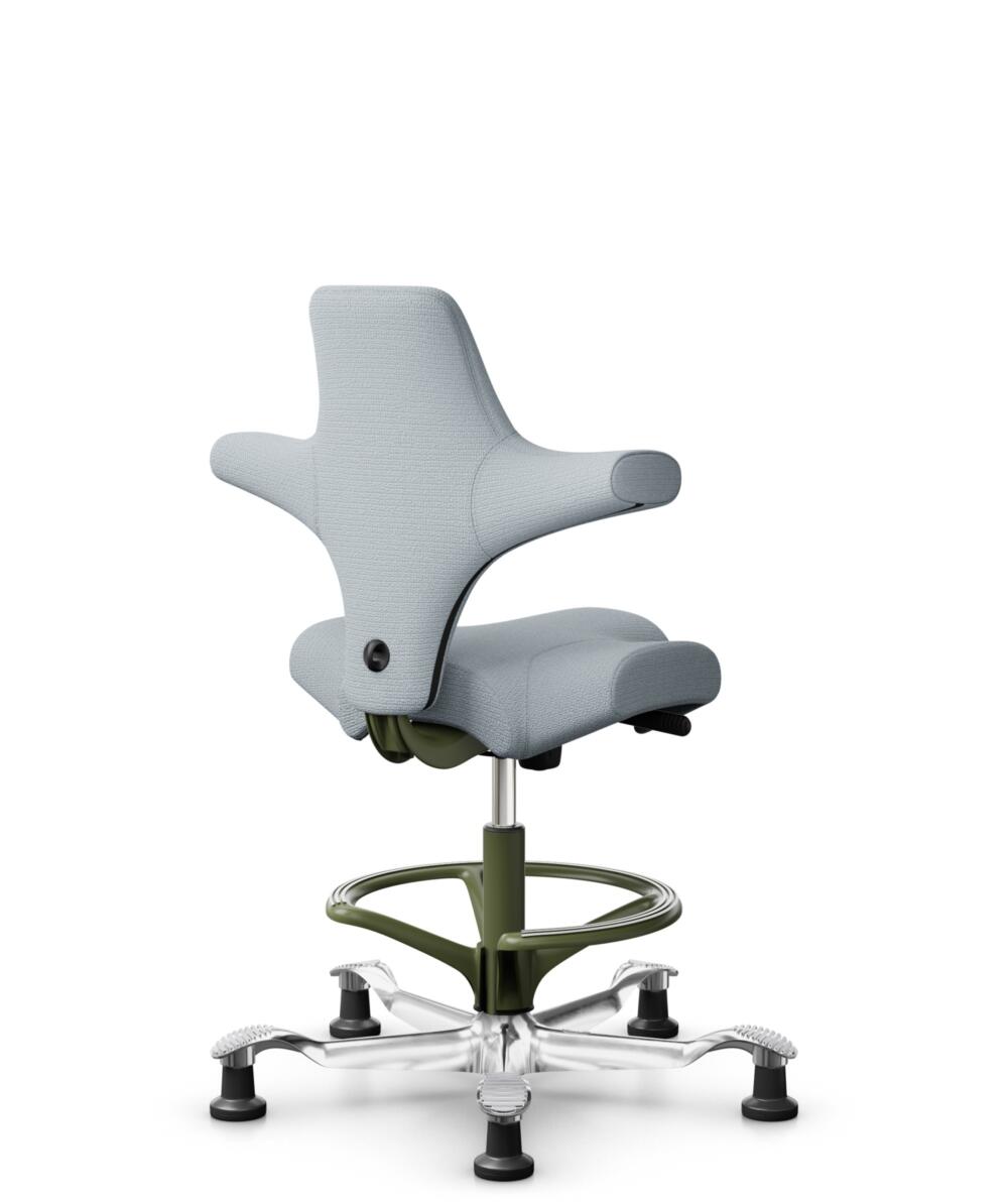 HÅG Capisco 8106 - Sirdal (GU) - Wol - SRD120 Light grey - Framekleur - Moss Grey - Gasveer - 200 mm (Zithoogte 46-64cm) - Vloercontact - Glijdoppen - Voetenring - Ja, in framekleur - Voetster - Ja, voetster in gepolijst aluminium - 3