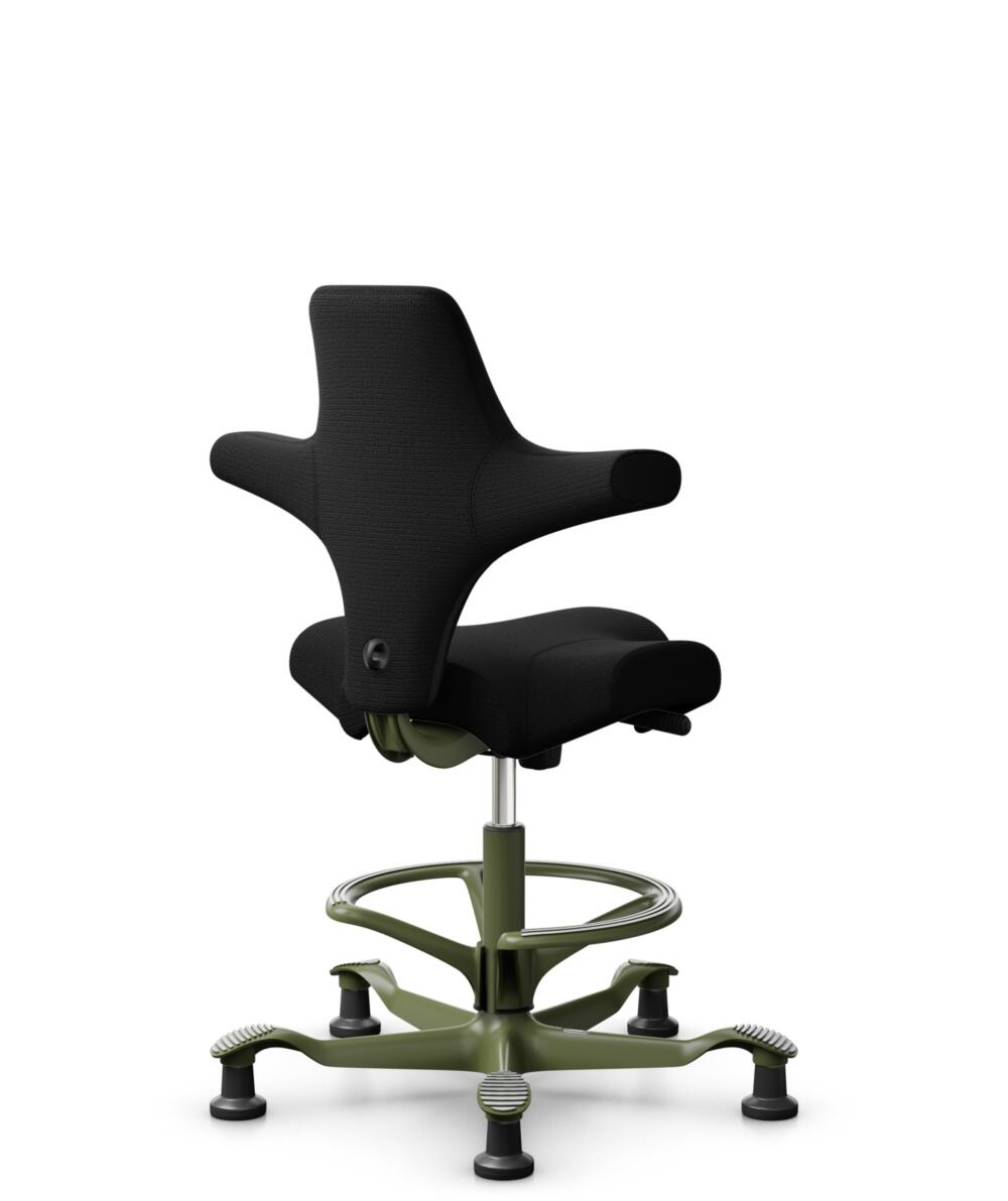 HÅG Capisco 8106 - Sirdal (GU) - Wol - SRD190 Black - Framekleur - Moss Grey - Gasveer - 200 mm (Zithoogte 46-64cm) - Vloercontact - Glijdoppen - Voetenring - Ja, in framekleur - Voetster - Nee, voetster in framekleur - 3
