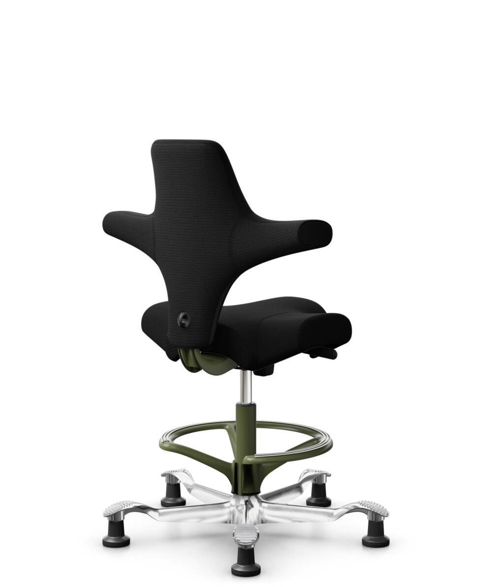 HÅG Capisco 8106 - Sirdal (GU) - Wol - SRD190 Black - Framekleur - Moss Grey - Gasveer - 200 mm (Zithoogte 46-64cm) - Vloercontact - Glijdoppen - Voetenring - Ja, in framekleur - Voetster - Ja, voetster in gepolijst aluminium - 3