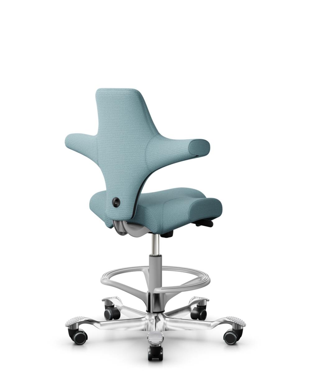 HÅG Capisco 8106 - Sirdal (GU) - Wol - SRD730 Blue - Framekleur - Zilver - Gasveer - 265 mm (Zithoogte 53-79cm) - Vloercontact - Zachte wielen t.b.v. harde vloeren - Voetenring - Ja, in framekleur - Voetster - Ja, voetster in gepolijst aluminium - 3