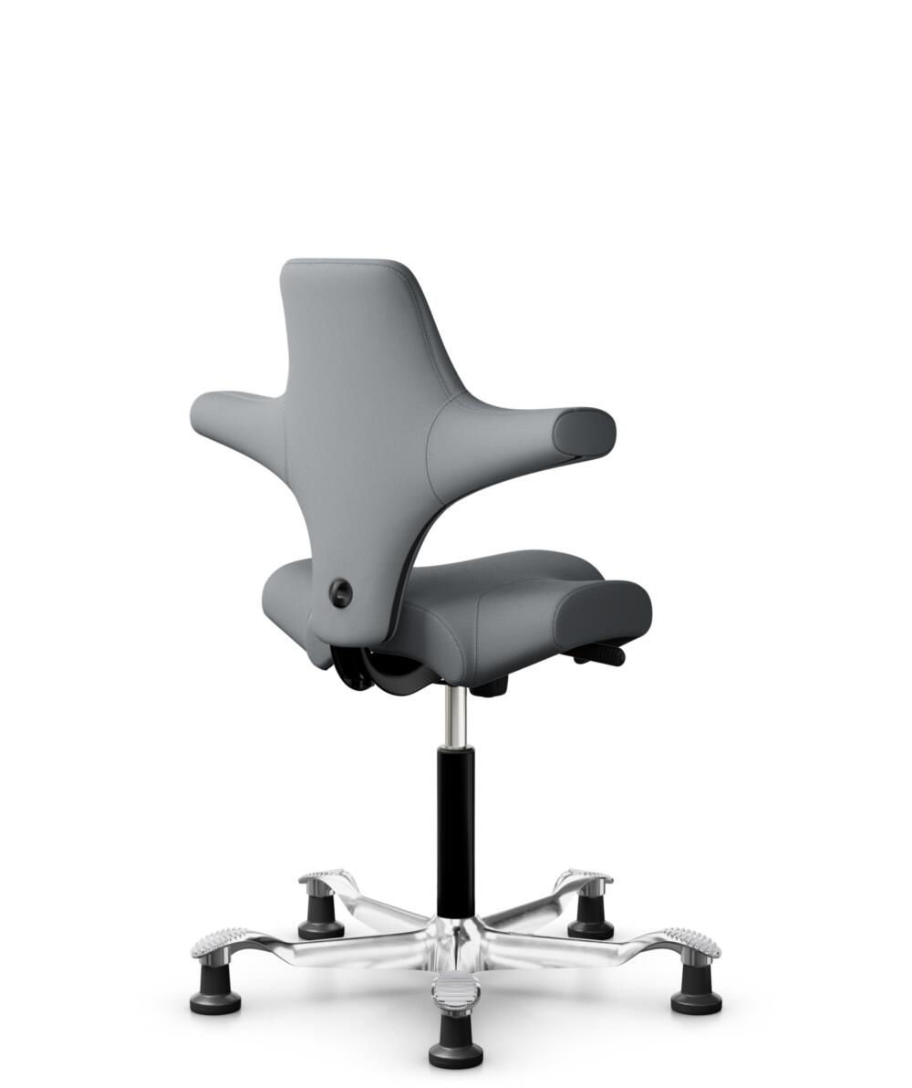 HÅG Capisco 8106 - Steelcut Trio 3 (Kvadrat) - Wol / Polyamide - STT153 - Grey - Framekleur - Zwart - Gasveer - 150 mm (Zithoogte 40-55cm) - Vloercontact - Glijdoppen - Voetenring - Nee, geen voetenring - Voetster - Ja, voetster in gepolijst aluminium - 3