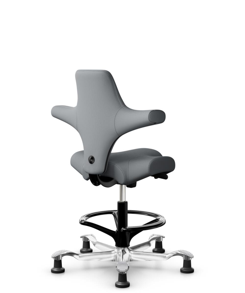 HÅG Capisco 8106 - Steelcut Trio 3 (Kvadrat) - Wol / Polyamide - STT153 - Grey - Framekleur - Zwart - Gasveer - 200 mm (Zithoogte 46-64cm) - Vloercontact - Glijdoppen - Voetenring - Ja, in framekleur - Voetster - Ja, voetster in gepolijst aluminium - 3