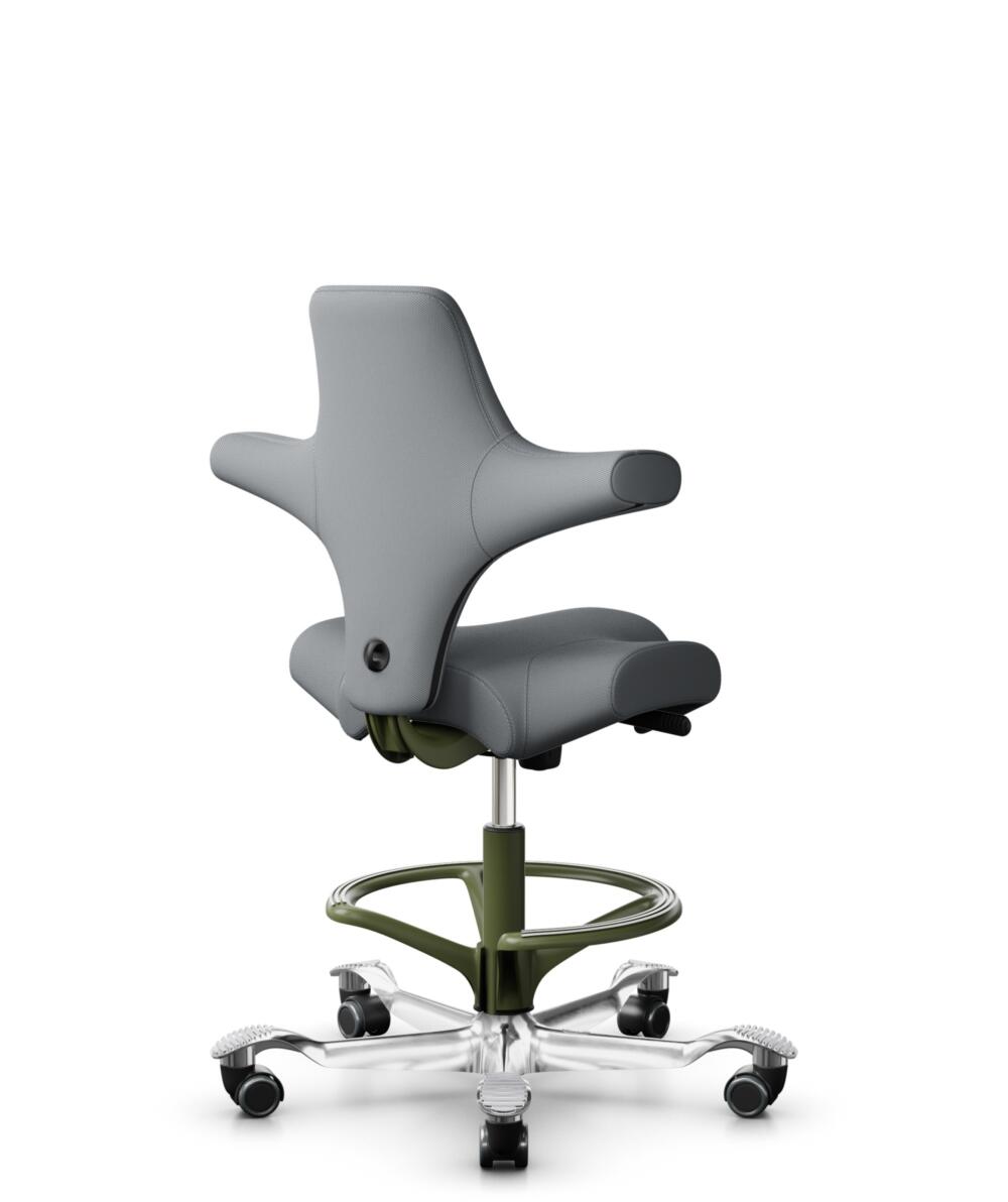 HÅG Capisco 8106 - Steelcut Trio 3 (Kvadrat) - Wol / Polyamide - STT153 - Grey - Framekleur - Moss Grey - Gasveer - 200 mm (Zithoogte 46-64cm) - Vloercontact - Zachte wielen t.b.v. harde vloeren - Voetenring - Ja, in framekleur - Voetster - Ja, voetste... - 3