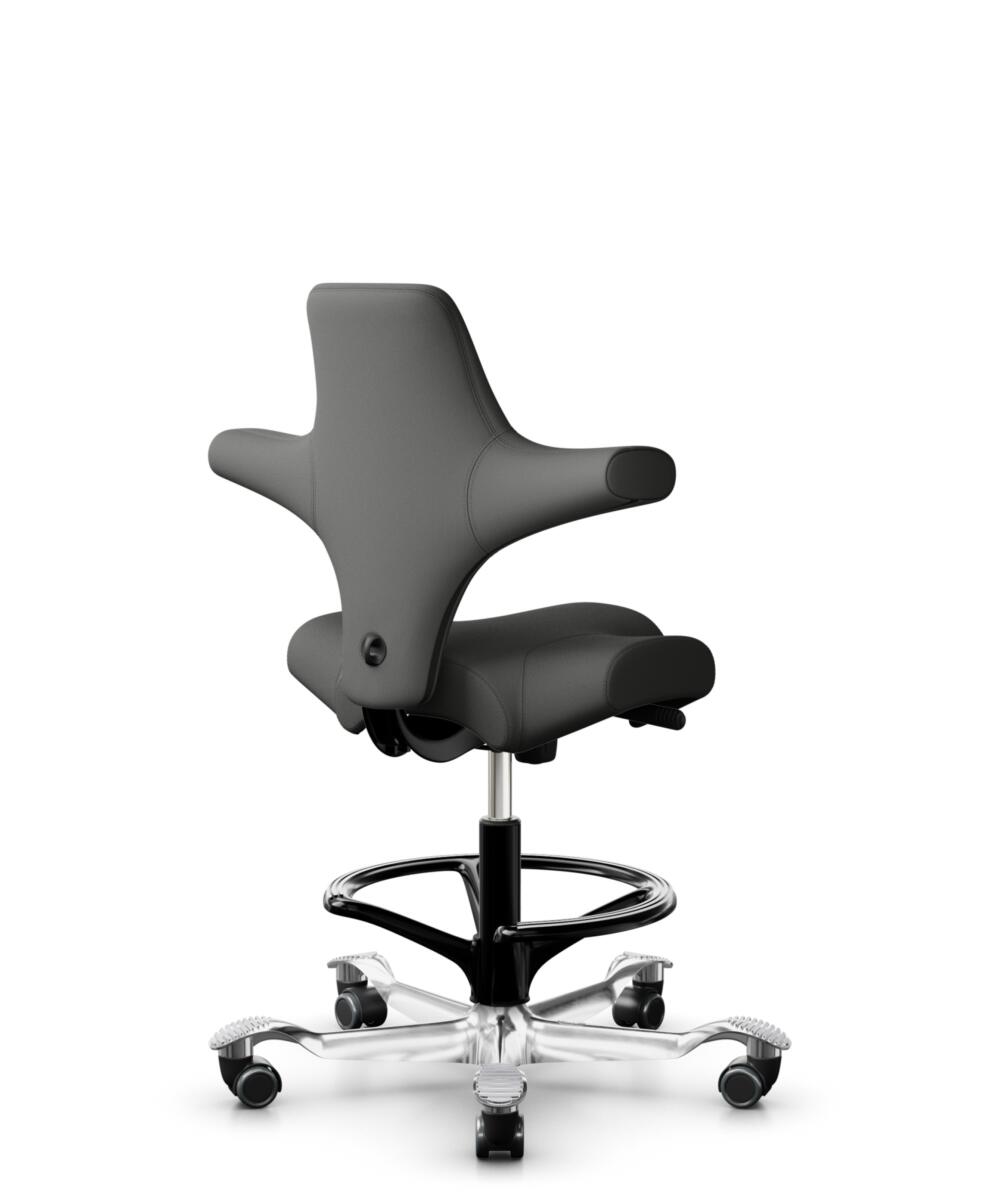HÅG Capisco 8106 - Steelcut Trio 3 (Kvadrat) - Wol / Polyamide - STT383 - Charcoal - Framekleur - Zwart - Gasveer - 200 mm (Zithoogte 46-64cm) - Vloercontact - Zachte wielen t.b.v. harde vloeren - Voetenring - Ja, in framekleur - Voetster - Ja, voetste... - 3