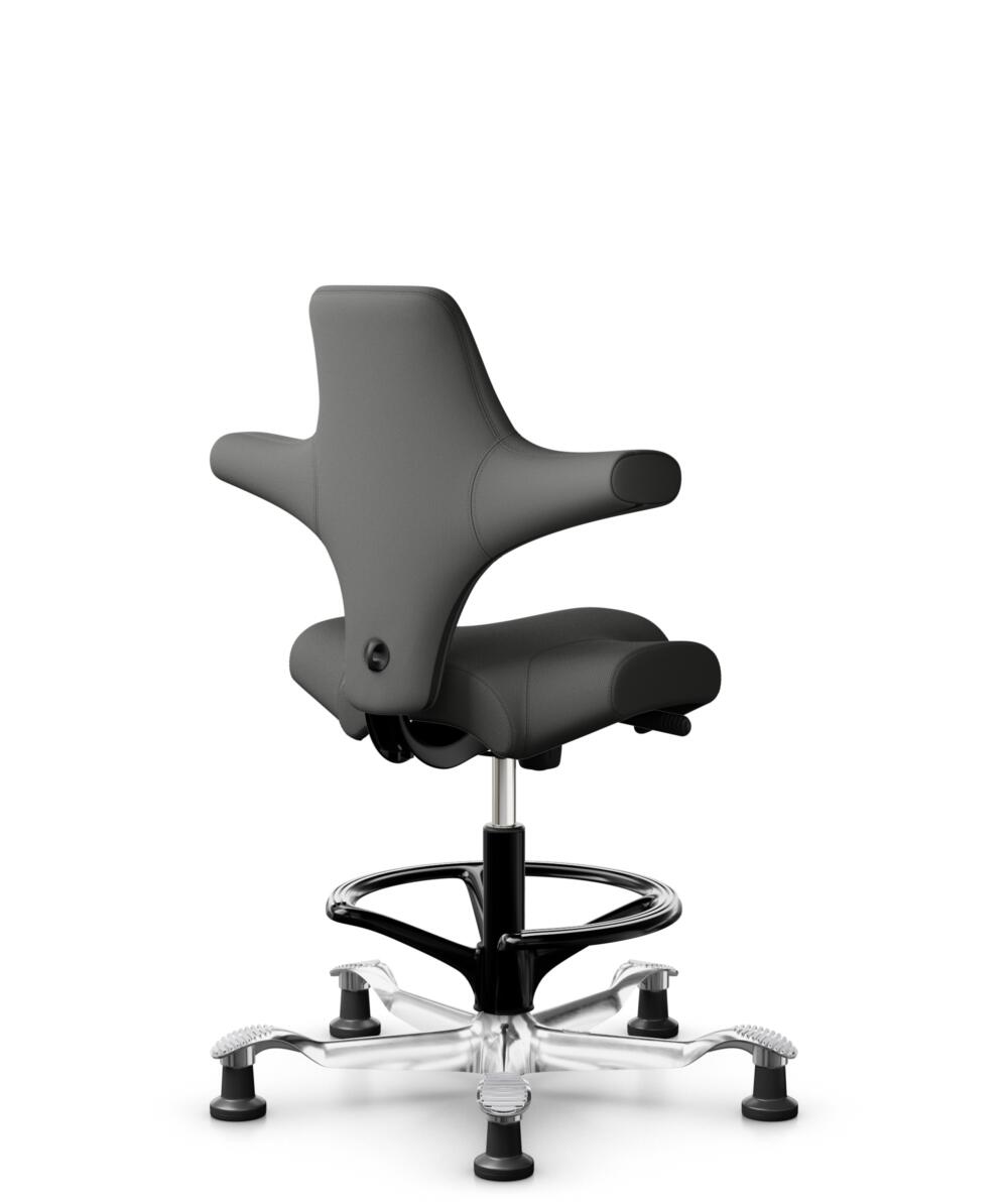HÅG Capisco 8106 - Steelcut Trio 3 (Kvadrat) - Wol / Polyamide - STT383 - Charcoal - Framekleur - Zwart - Gasveer - 200 mm (Zithoogte 46-64cm) - Vloercontact - Glijdoppen - Voetenring - Ja, in framekleur - Voetster - Ja, voetster in gepolijst aluminium - 3