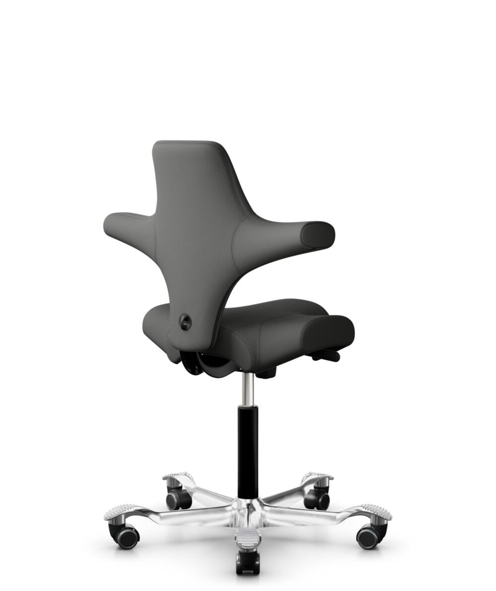 HÅG Capisco 8106 - Steelcut Trio 3 (Kvadrat) - Wol / Polyamide - STT383 - Charcoal - Framekleur - Zwart - Gasveer - 265 mm (Zithoogte 53-79cm) - Vloercontact - Harde wielen t.b.v. zachte vloeren - Voetenring - Nee, geen voetenring - Voetster - Ja, voet... - 3
