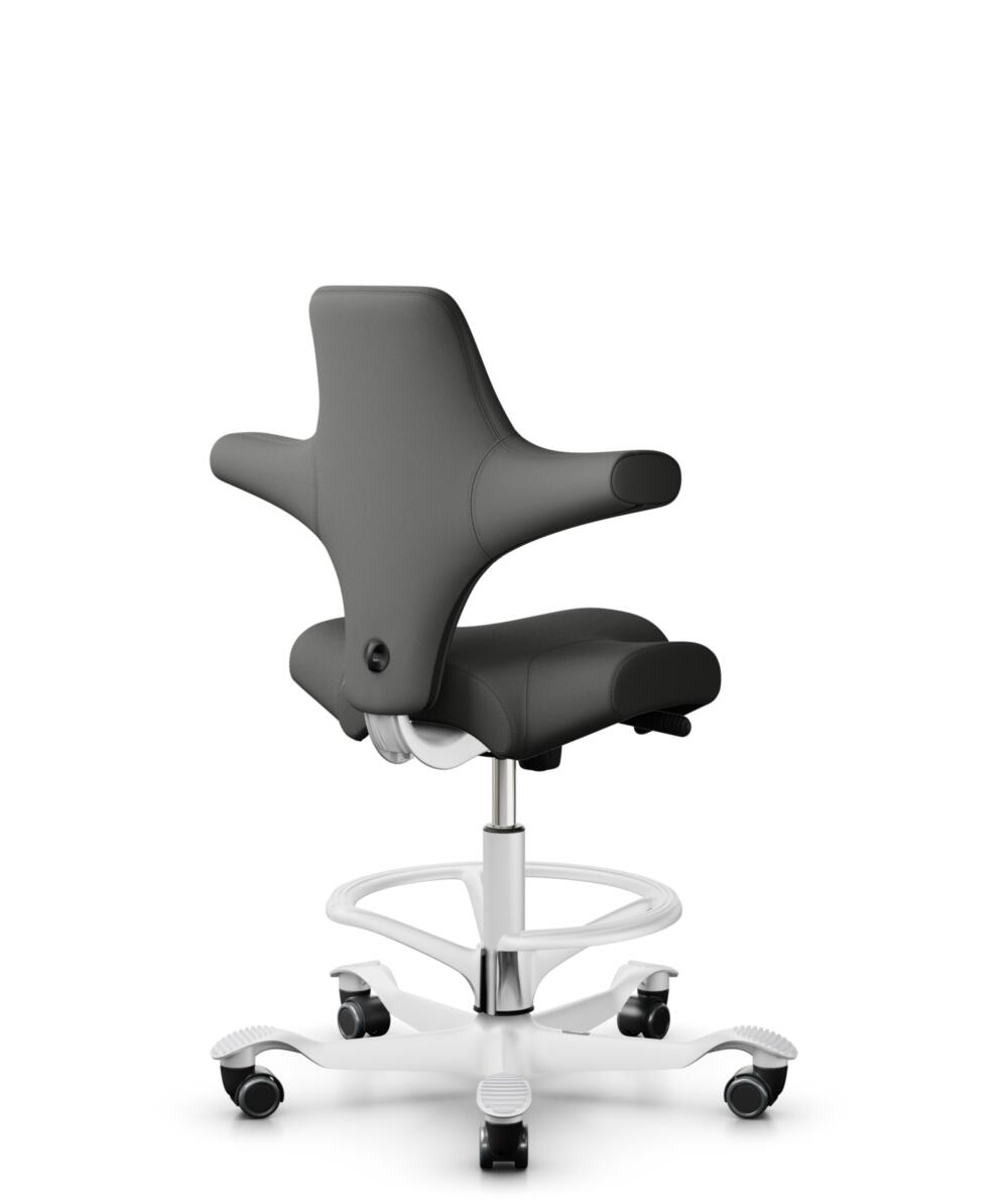 HÅG Capisco 8106 - Steelcut Trio 3 (Kvadrat) - Wol / Polyamide - STT383 - Charcoal - Framekleur - Wit - Gasveer - 200 mm (Zithoogte 46-64cm) - Vloercontact - Harde wielen t.b.v. zachte vloeren - Voetenring - Ja, in framekleur - Voetster - Nee, voetster... - 3