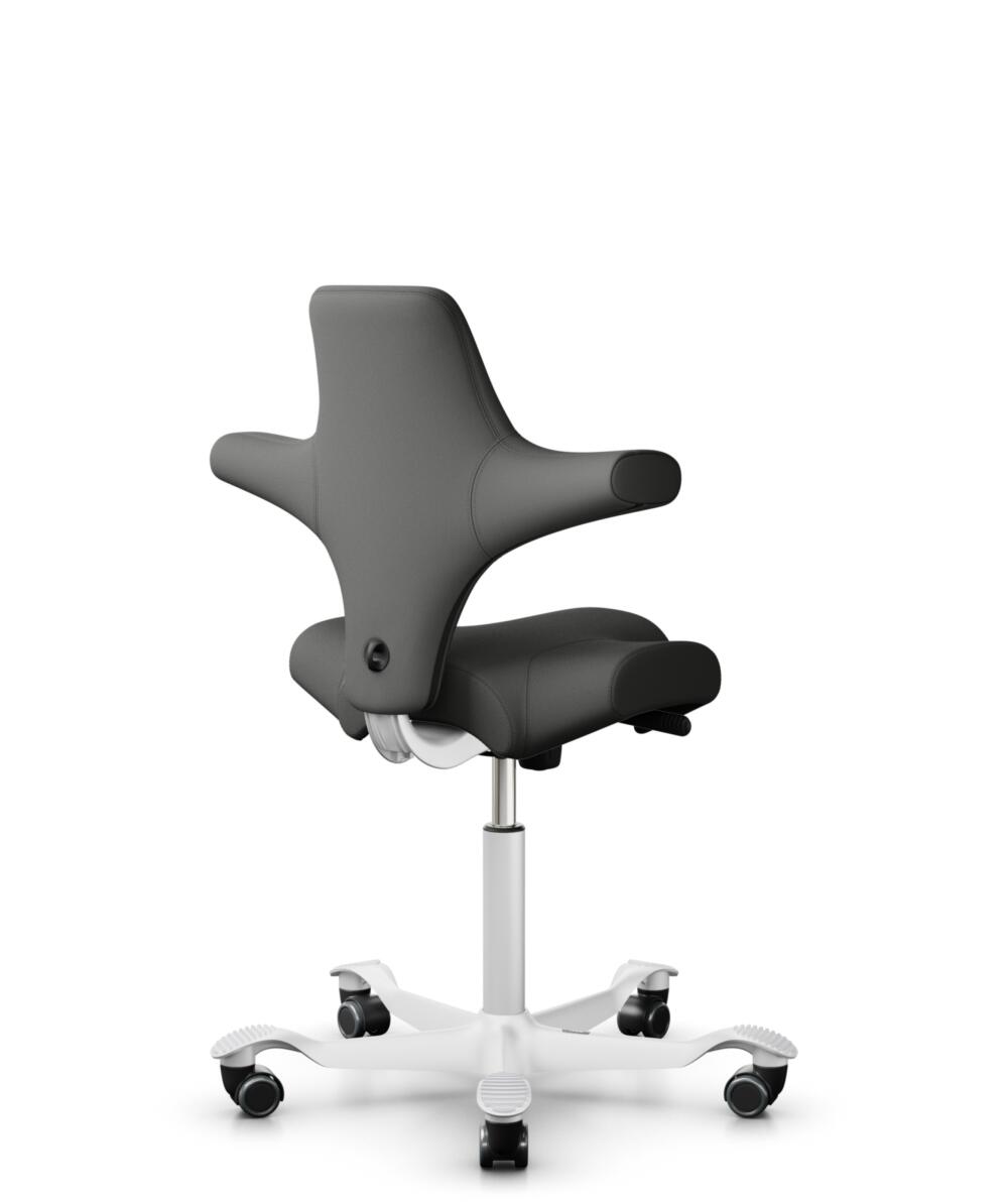 HÅG Capisco 8106 - Steelcut Trio 3 (Kvadrat) - Wol / Polyamide - STT383 - Charcoal - Framekleur - Wit - Gasveer - 265 mm (Zithoogte 53-79cm) - Vloercontact - Zachte wielen t.b.v. harde vloeren - Voetenring - Nee, geen voetenring - Voetster - Nee, voets... - 3