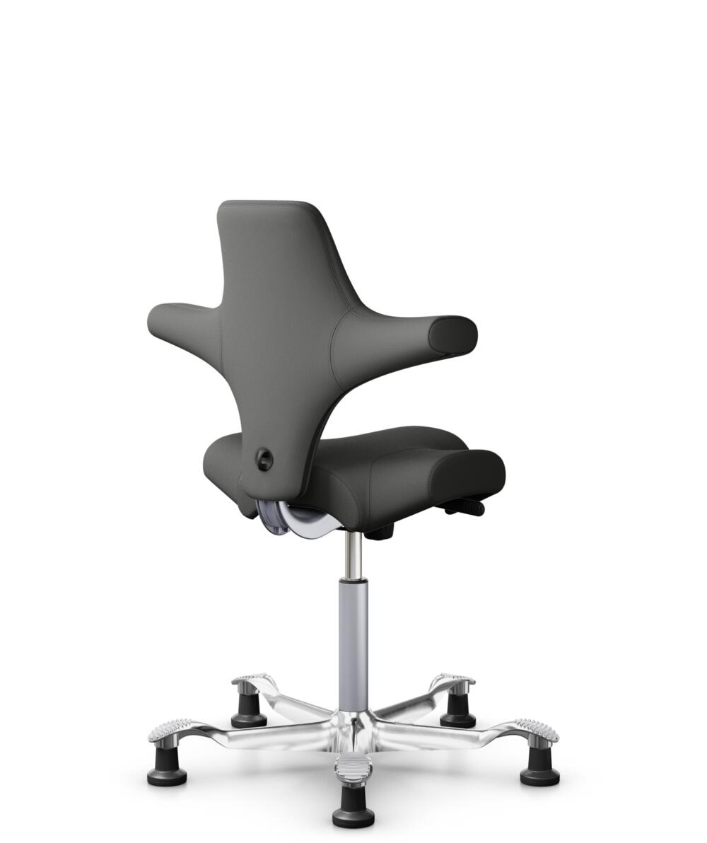 HÅG Capisco 8106 - Steelcut Trio 3 (Kvadrat) - Wol / Polyamide - STT383 - Charcoal - Framekleur - Zilver - Gasveer - 150 mm (Zithoogte 40-55cm) - Vloercontact - Glijdoppen - Voetenring - Nee, geen voetenring - Voetster - Ja, voetster in gepolijst alumi... - 3