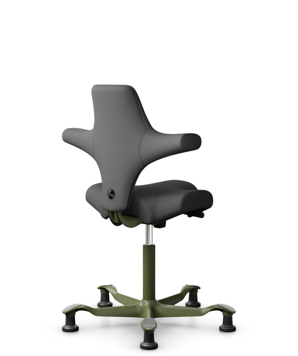 HÅG Capisco 8106 - Steelcut Trio 3 (Kvadrat) - Wol / Polyamide - STT383 - Charcoal - Framekleur - Moss Grey - Gasveer - 200 mm (Zithoogte 46-64cm) - Vloercontact - Glijdoppen - Voetenring - Nee, geen voetenring - Voetster - Nee, voetster in framekleur - 3