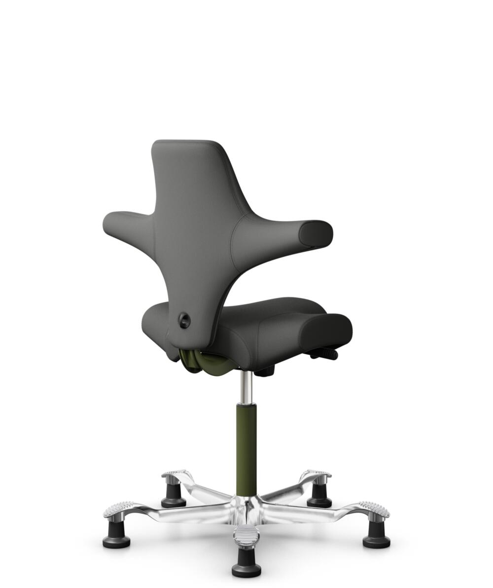 HÅG Capisco 8106 - Steelcut Trio 3 (Kvadrat) - Wol / Polyamide - STT383 - Charcoal - Framekleur - Moss Grey - Gasveer - 200 mm (Zithoogte 46-64cm) - Vloercontact - Glijdoppen - Voetenring - Nee, geen voetenring - Voetster - Ja, voetster in gepolijst al... - 3
