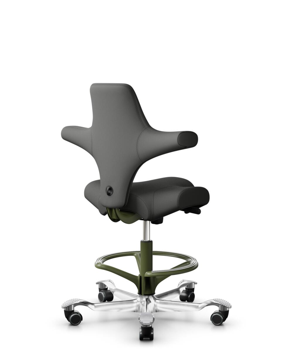 HÅG Capisco 8106 - Steelcut Trio 3 (Kvadrat) - Wol / Polyamide - STT383 - Charcoal - Framekleur - Moss Grey - Gasveer - 265 mm (Zithoogte 53-79cm) - Vloercontact - Harde wielen t.b.v. zachte vloeren - Voetenring - Ja, in framekleur - Voetster - Ja, voe... - 3