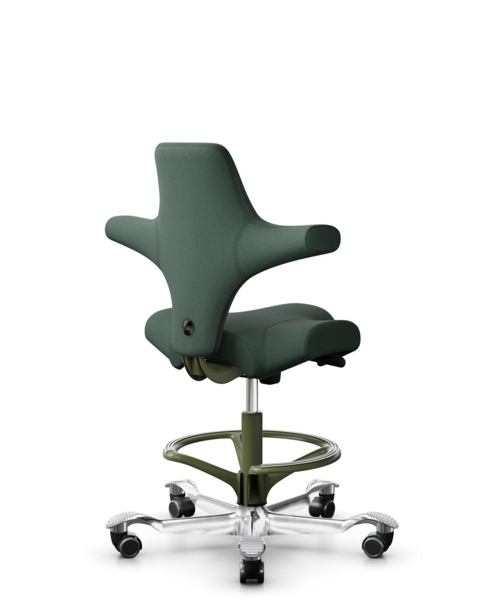 HÅG Capisco 8106 - Steelcut Trio 3 (Kvadrat) - Wol / Polyamide - STT966 - Brown grey - Framekleur - Moss Grey - Gasveer - 265 mm (Zithoogte 53-79cm) - Vloercontact - Harde wielen t.b.v. zachte vloeren - Voetenring - Ja, in framekleur - Voetster - Ja, v... - 3