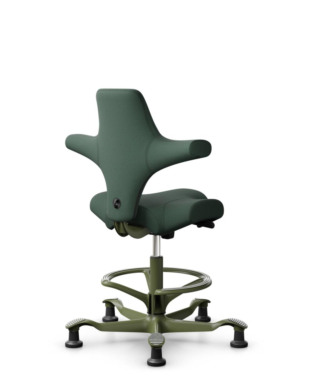HÅG Capisco 8106 - Steelcut Trio 3 (Kvadrat) - Wol / Polyamide - STT966 - Brown grey - Framekleur - Moss Grey - Gasveer - 265 mm (Zithoogte 53-79cm) - Vloercontact - Glijdoppen - Voetenring - Ja, in framekleur - Voetster - Nee, voetster in framekleur - 3