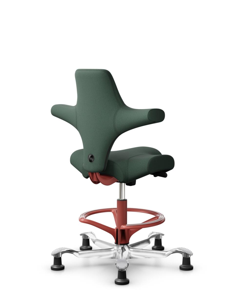 HÅG Capisco 8106 - Steelcut Trio 3 (Kvadrat) - Wol / Polyamide - STT966 - Brown grey - Framekleur - Moss Grey - Gasveer - 265 mm (Zithoogte 53-79cm) - Vloercontact - Glijdoppen - Voetenring - Ja, in framekleur - Voetster - Ja, voetster in gepolijst alu... - 3