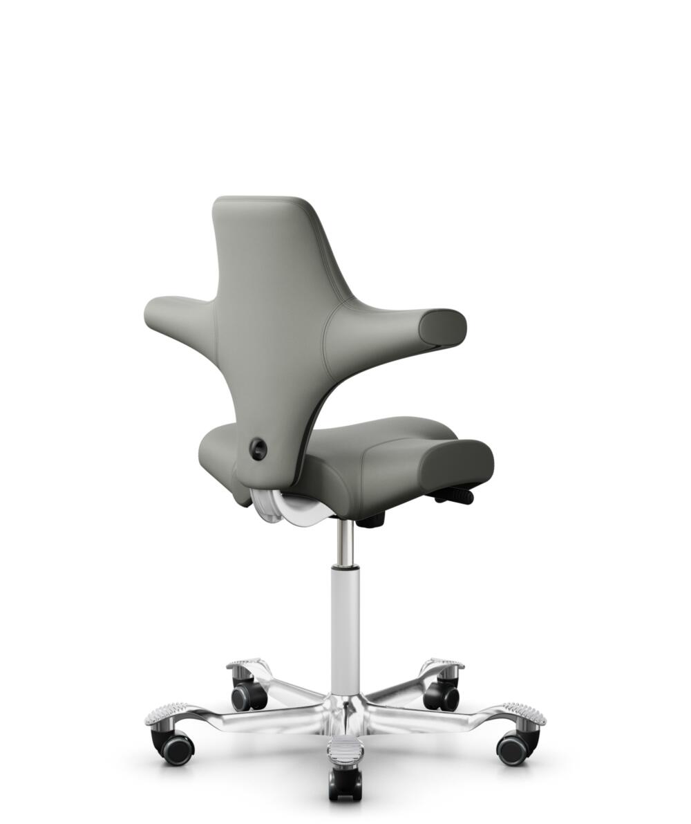 HÅG Capisco 8106 - Paloma Soft (Wollsdorf) - Semi-aniline Leder - PL55115 Warm grey - Framekleur - Wit - Gasveer - 150 mm (Zithoogte 40-55cm) - Vloercontact - Harde wielen t.b.v. zachte vloeren - Voetenring - Nee, geen voetenring - Voetster - Ja, voets... - 1