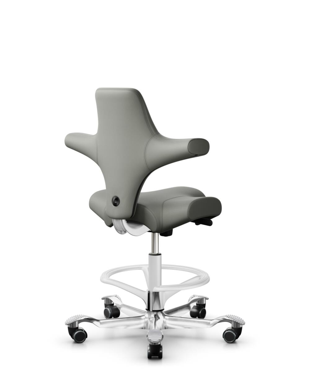 HÅG Capisco 8106 - Paloma Soft (Wollsdorf) - Semi-aniline Leder - PL55115 Warm grey - Framekleur - Wit - Gasveer - 200 mm (Zithoogte 46-64cm) - Vloercontact - Zachte wielen t.b.v. harde vloeren - Voetenring - Ja, in framekleur - Voetster - Ja, voetster... - 2