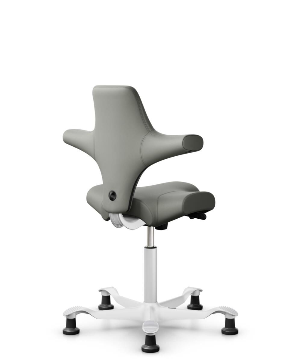 HÅG Capisco 8106 - Paloma Soft (Wollsdorf) - Semi-aniline Leder - PL55115 Warm grey - Framekleur - Wit - Gasveer - 265 mm (Zithoogte 53-79cm) - Vloercontact - Glijdoppen - Voetenring - Nee, geen voetenring - Voetster - Nee, voetster in framekleur - 1
