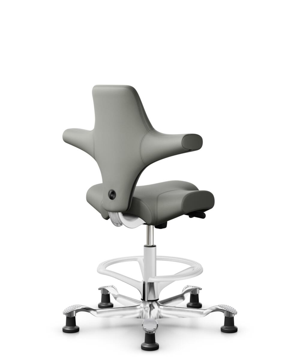 HÅG Capisco 8106 - Paloma Soft (Wollsdorf) - Semi-aniline Leder - PL55115 Warm grey - Framekleur - Wit - Gasveer - 265 mm (Zithoogte 53-79cm) - Vloercontact - Glijdoppen - Voetenring - Ja, in framekleur - Voetster - Ja, voetster in gepolijst aluminium - 3