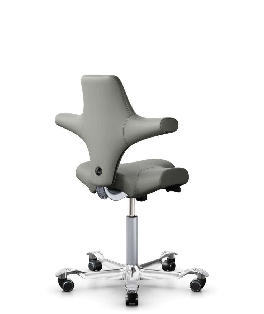 HÅG Capisco 8106 - Paloma Soft (Wollsdorf) - Semi-aniline Leder - PL55115 Warm grey - Framekleur - Zilver - Gasveer - 200 mm (Zithoogte 46-64cm) - Vloercontact - Zachte wielen t.b.v. harde vloeren - Voetenring - Nee, geen voetenring - Voetster - Ja, vo... - 2