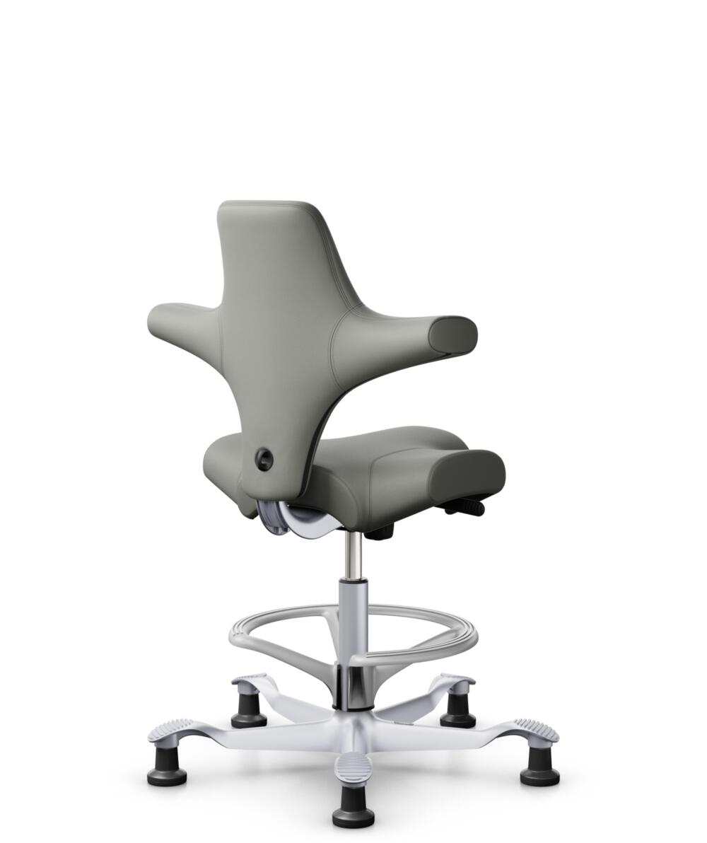 HÅG Capisco 8106 - Paloma Soft (Wollsdorf) - Semi-aniline Leder - PL55115 Warm grey - Framekleur - Zilver - Gasveer - 265 mm (Zithoogte 53-79cm) - Vloercontact - Glijdoppen - Voetenring - Ja, in framekleur - Voetster - Nee, voetster in framekleur - 2
