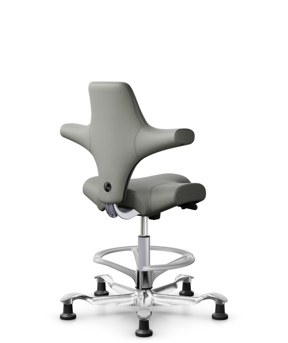 HÅG Capisco 8106 - Paloma Soft (Wollsdorf) - Semi-aniline Leder - PL55115 Warm grey - Framekleur - Zilver - Gasveer - 265 mm (Zithoogte 53-79cm) - Vloercontact - Glijdoppen - Voetenring - Ja, in framekleur - Voetster - Ja, voetster in gepolijst aluminium - 3