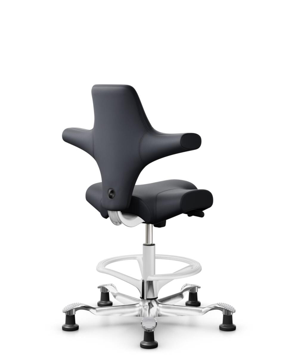 HÅG Capisco 8106 - Paloma Soft (Wollsdorf) - Semi-aniline Leder - PL55185 Charcoal - Framekleur - Wit - Gasveer - 200 mm (Zithoogte 46-64cm) - Vloercontact - Glijdoppen - Voetenring - Ja, in framekleur - Voetster - Ja, voetster in gepolijst aluminium - 1