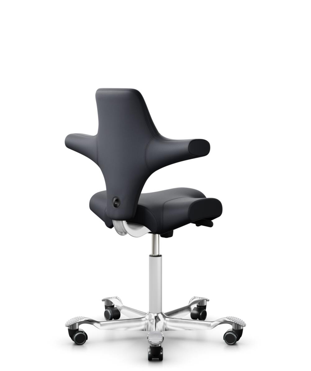 HÅG Capisco 8106 - Paloma Soft (Wollsdorf) - Semi-aniline Leder - PL55185 Charcoal - Framekleur - Wit - Gasveer - 265 mm (Zithoogte 53-79cm) - Vloercontact - Zachte wielen t.b.v. harde vloeren - Voetenring - Nee, geen voetenring - Voetster - Ja, voetst... - 1