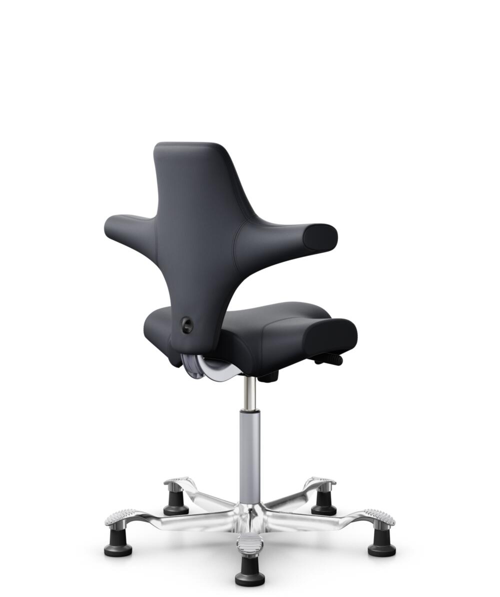 HÅG Capisco 8106 - Paloma Soft (Wollsdorf) - Semi-aniline Leder - PL55185 Charcoal - Framekleur - Zilver - Gasveer - 200 mm (Zithoogte 46-64cm) - Vloercontact - Glijdoppen - Voetenring - Nee, geen voetenring - Voetster - Ja, voetster in gepolijst alumi... - 3
