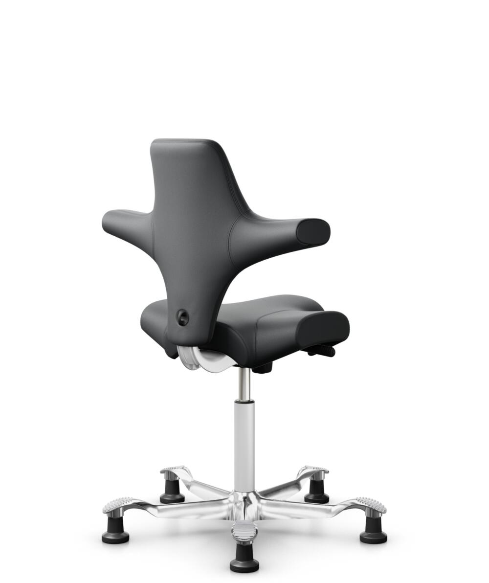 HÅG Capisco 8106 - Paloma Soft (Wollsdorf) - Semi-aniline Leder - PL55206 Grey - Framekleur - Wit - Gasveer - 150 mm (Zithoogte 40-55cm) - Vloercontact - Glijdoppen - Voetenring - Nee, geen voetenring - Voetster - Ja, voetster in gepolijst aluminium - 3