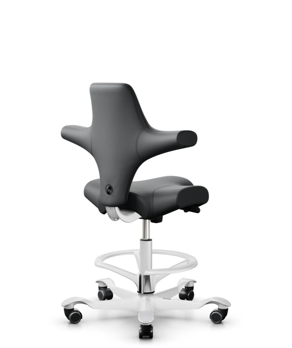 HÅG Capisco 8106 - Paloma Soft (Wollsdorf) - Semi-aniline Leder - PL55206 Grey - Framekleur - Wit - Gasveer - 200 mm (Zithoogte 46-64cm) - Vloercontact - Harde wielen t.b.v. zachte vloeren - Voetenring - Ja, in framekleur - Voetster - Nee, voetster in ... - 2