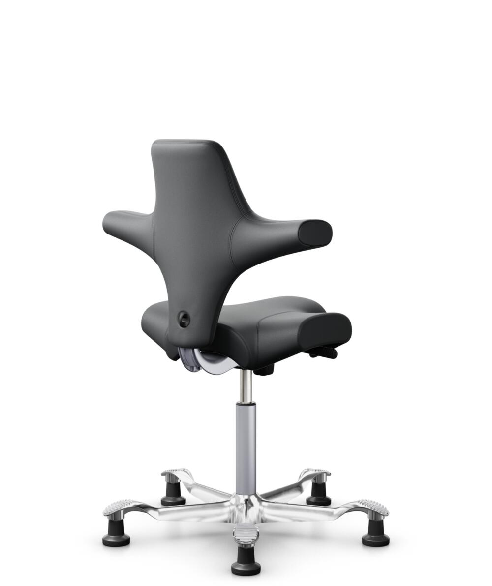 HÅG Capisco 8106 - Paloma Soft (Wollsdorf) - Semi-aniline Leder - PL55206 Grey - Framekleur - Zilver - Gasveer - 150 mm (Zithoogte 40-55cm) - Vloercontact - Glijdoppen - Voetenring - Nee, geen voetenring - Voetster - Ja, voetster in gepolijst aluminium - 1