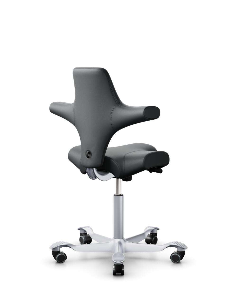 HÅG Capisco 8106 - Paloma Soft (Wollsdorf) - Semi-aniline Leder - PL55206 Grey - Framekleur - Zilver - Gasveer - 200 mm (Zithoogte 46-64cm) - Vloercontact - Harde wielen t.b.v. zachte vloeren - Voetenring - Nee, geen voetenring - Voetster - Nee, voetst... - 3