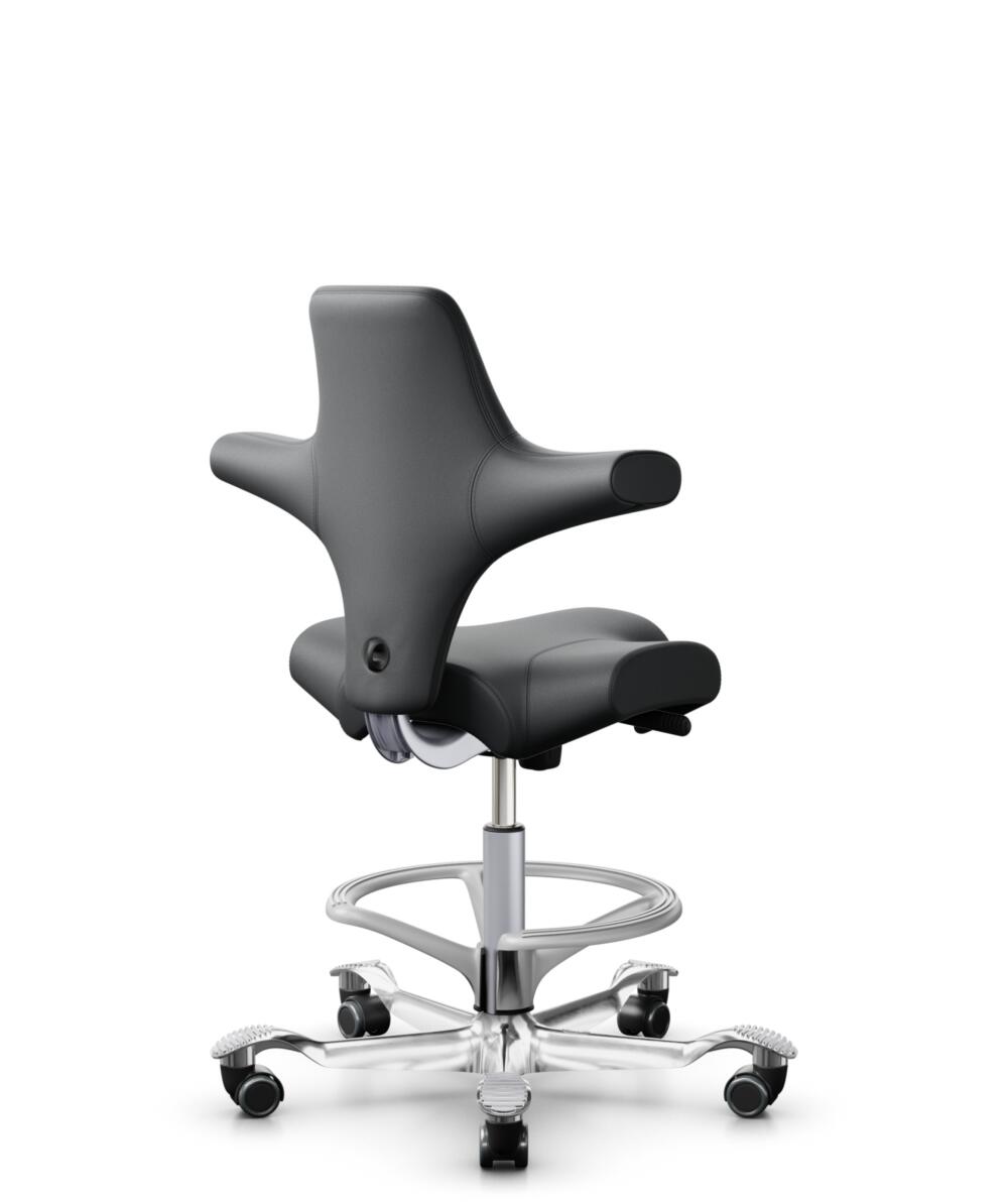 HÅG Capisco 8106 - Paloma Soft (Wollsdorf) - Semi-aniline Leder - PL55206 Grey - Framekleur - Zilver - Gasveer - 200 mm (Zithoogte 46-64cm) - Vloercontact - Harde wielen t.b.v. zachte vloeren - Voetenring - Ja, in framekleur - Voetster - Ja, voetster i... - 1