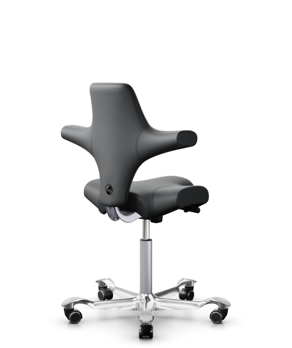 HÅG Capisco 8106 - Paloma Soft (Wollsdorf) - Semi-aniline Leder - PL55206 Grey - Framekleur - Zilver - Gasveer - 200 mm (Zithoogte 46-64cm) - Vloercontact - Zachte wielen t.b.v. harde vloeren - Voetenring - Nee, geen voetenring - Voetster - Ja, voetste... - 2