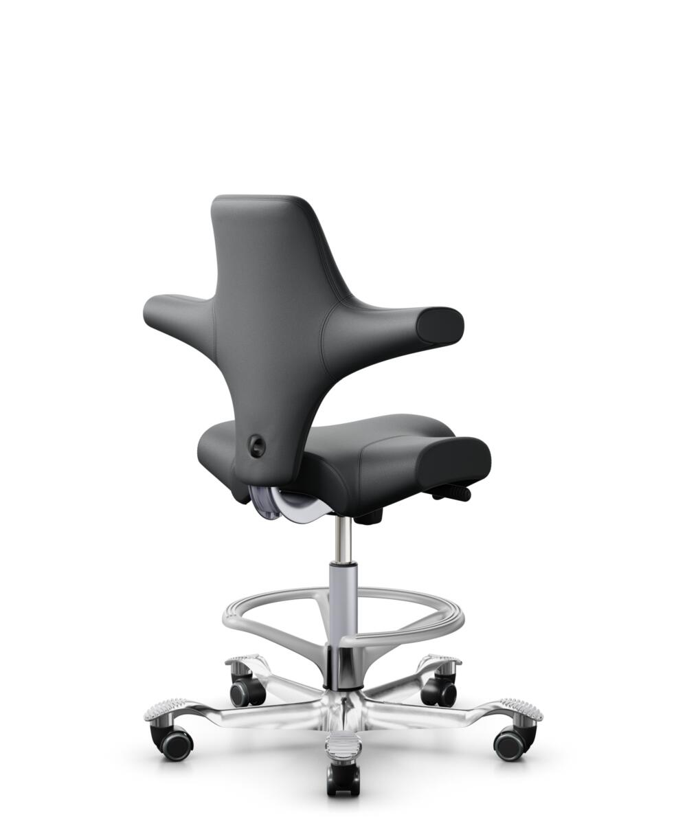 HÅG Capisco 8106 - Paloma Soft (Wollsdorf) - Semi-aniline Leder - PL55206 Grey - Framekleur - Zilver - Gasveer - 200 mm (Zithoogte 46-64cm) - Vloercontact - Zachte wielen t.b.v. harde vloeren - Voetenring - Ja, in framekleur - Voetster - Ja, voetster i... - 1