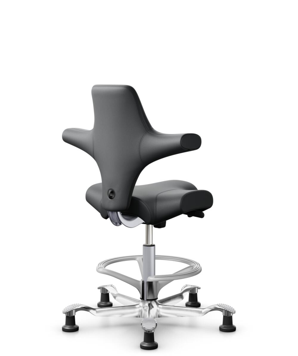 HÅG Capisco 8106 - Paloma Soft (Wollsdorf) - Semi-aniline Leder - PL55206 Grey - Framekleur - Zilver - Gasveer - 200 mm (Zithoogte 46-64cm) - Vloercontact - Glijdoppen - Voetenring - Ja, in framekleur - Voetster - Ja, voetster in gepolijst aluminium - 3