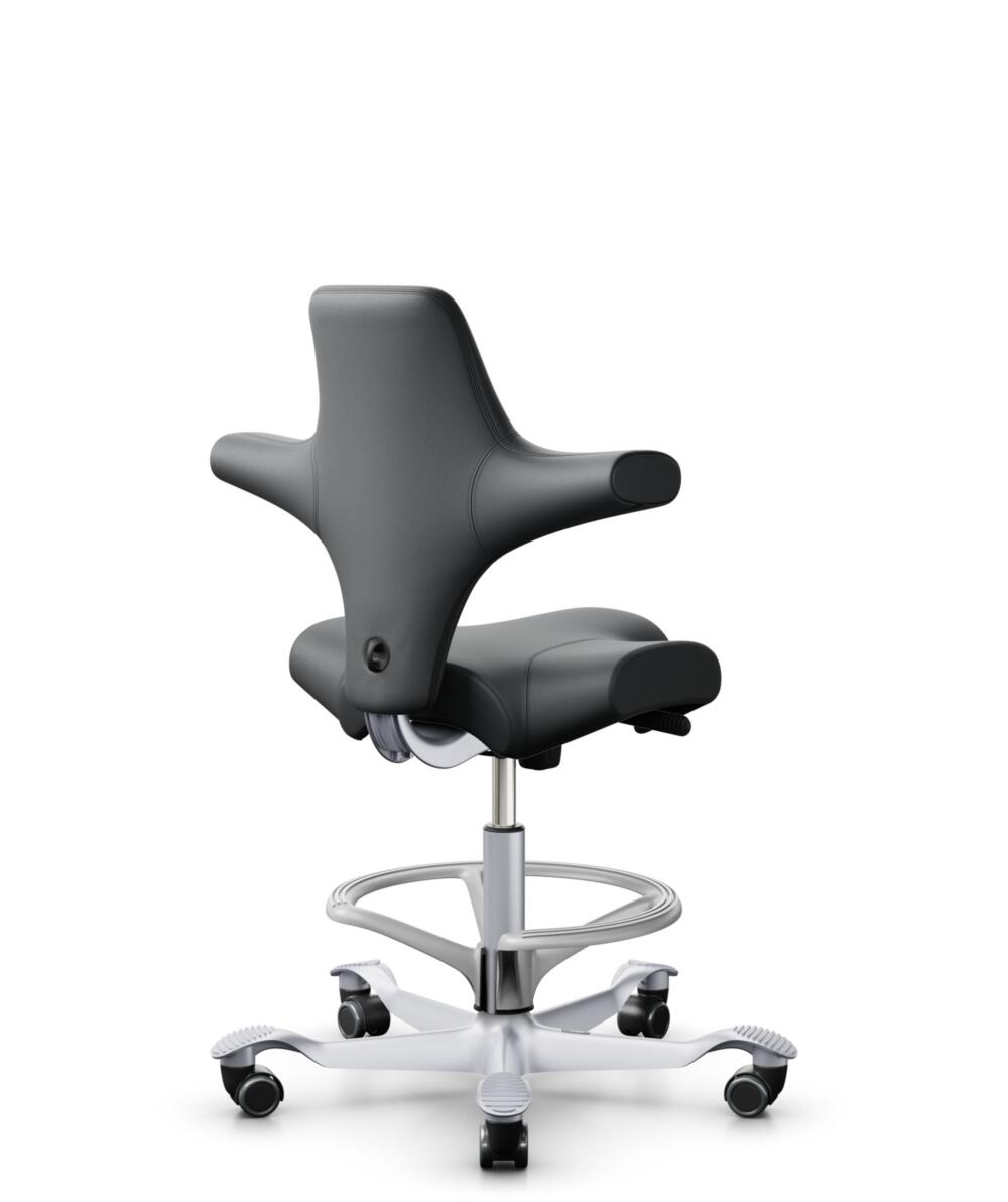 HÅG Capisco 8106 - Paloma Soft (Wollsdorf) - Semi-aniline Leder - PL55206 Grey - Framekleur - Zilver - Gasveer - 265 mm (Zithoogte 53-79cm) - Vloercontact - Harde wielen t.b.v. zachte vloeren - Voetenring - Ja, in framekleur - Voetster - Nee, voetster ... - 3