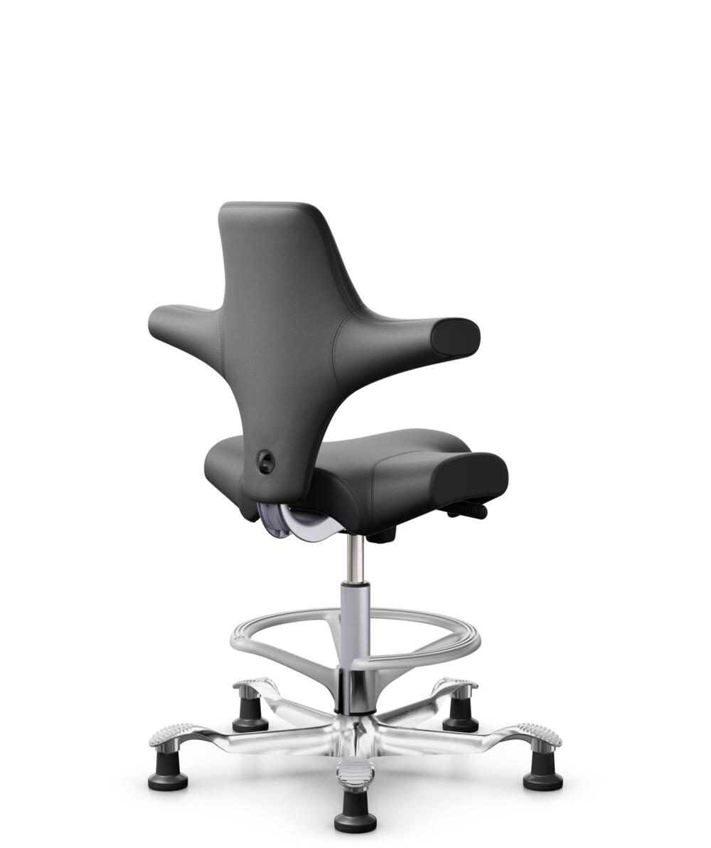 HÅG Capisco 8106 - Paloma Soft (Wollsdorf) - Semi-aniline Leder - PL55206 Grey - Framekleur - Zilver - Gasveer - 265 mm (Zithoogte 53-79cm) - Vloercontact - Glijdoppen - Voetenring - Ja, in framekleur - Voetster - Ja, voetster in gepolijst aluminium - 3