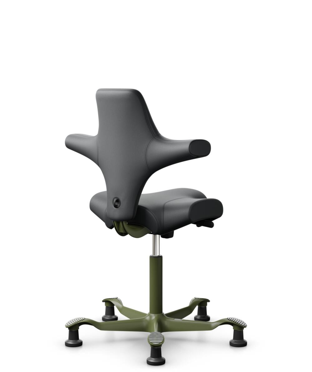 HÅG Capisco 8106 - Paloma Soft (Wollsdorf) - Semi-aniline Leder - PL55206 Grey - Framekleur - Moss Grey - Gasveer - 150 mm (Zithoogte 40-55cm) - Vloercontact - Glijdoppen - Voetenring - Nee, geen voetenring - Voetster - Nee, voetster in framekleur - 3