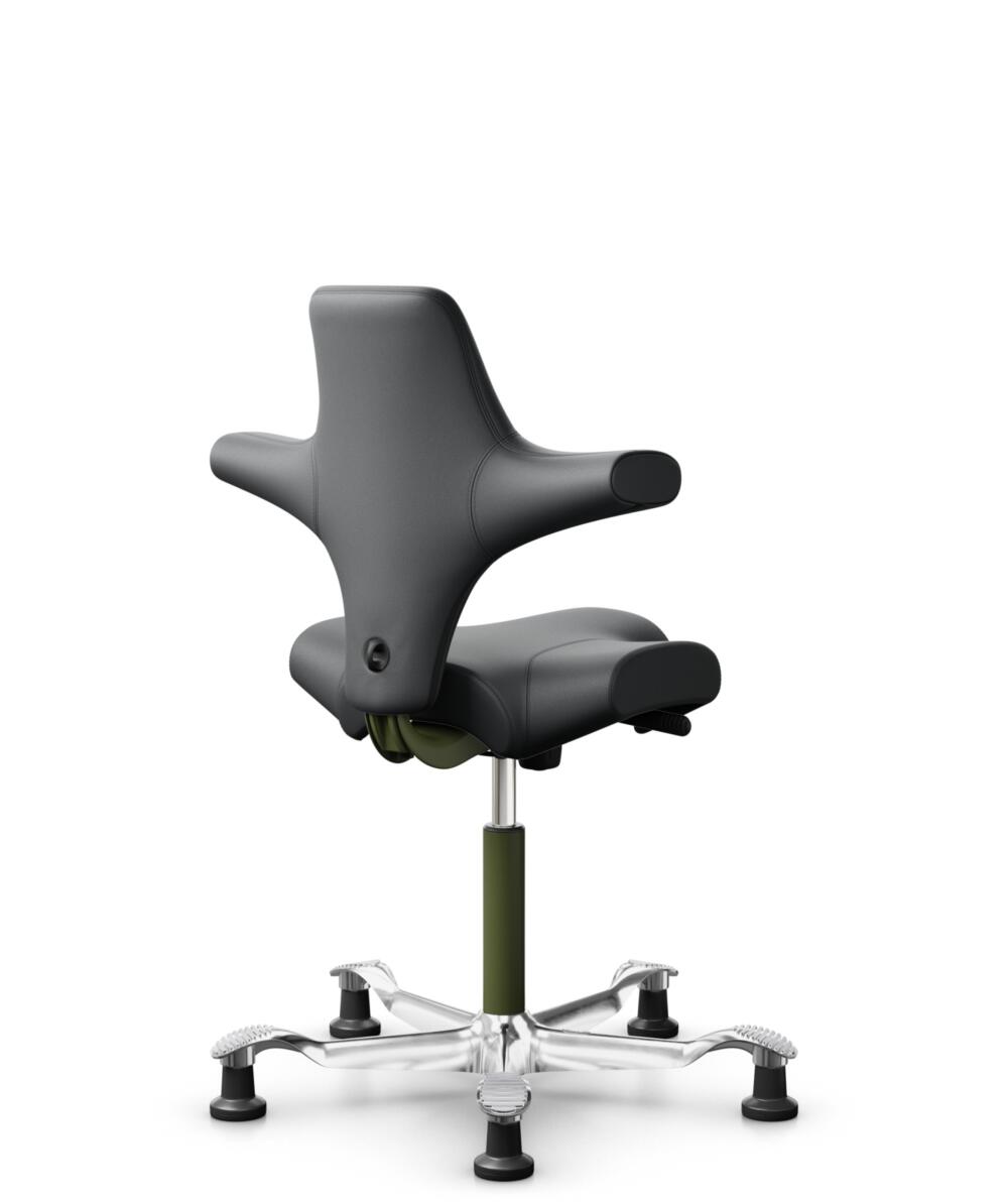 HÅG Capisco 8106 - Paloma Soft (Wollsdorf) - Semi-aniline Leder - PL55206 Grey - Framekleur - Moss Grey - Gasveer - 200 mm (Zithoogte 46-64cm) - Vloercontact - Glijdoppen - Voetenring - Nee, geen voetenring - Voetster - Ja, voetster in gepolijst aluminium - 2